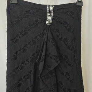 Vintage XOXO Black Lace Skirt with Rhinestone Embellished Size Small